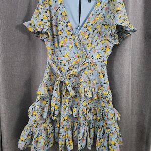Floral Wrap Dress in Blue and Yellow